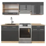 Vicco Küchenzeile R-Line 200 cm Anthrazit Hochglanz/Eiche