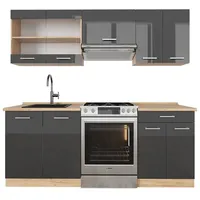 Vicco Küchenzeile R-Line 200 cm Anthrazit Hochglanz/Eiche