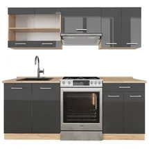 Vicco Küchenzeile R-Line 200 cm Anthrazit Hochglanz/Eiche