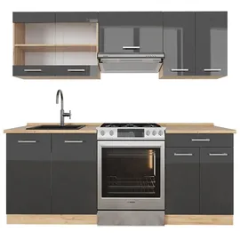 Vicco Küchenzeile R-Line 200 cm Anthrazit Hochglanz/Eiche