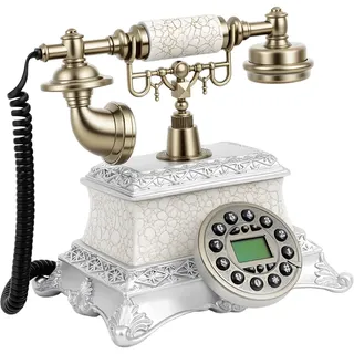Vintage Deko Retro Telefon Antikes nostalgisches Festnetztelefon Harz Metall Freisprechen Anrufer-ID Wahlwiederholung Tischkalender Datumsanzeige Uhr Wochenanzeige