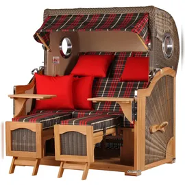 Mr. Deko bene living Strandkorb-Set Ammersee Grande XL Teak Bullauge PE grau - Modell 529