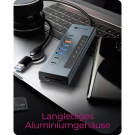 Icy Box IB-HUB1742CR-C2PD 11-in-1 HUB mit PD, Ports und Cardreader, USB 3.2 Gen 2 (10 Gbit/s), 3X USB-A (5 Gbit/s), 100 W SD/microSD UHS-I,