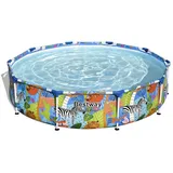 BESTWAY Steel Pro Frame Pool Ø 305 x 66 cm, tropisches Blatt-Design