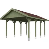 SKANHOLZ Skan Holz Wallgau - Satteldach Einzelcarport Breite 430 cm Gr. 1 - 430 x 600 cm Dachschalung mit Dachschindeln (rot) farblich unbehandelt Holzcarport