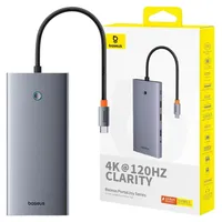 Baseus PortalJoy 13-in-1 USB-C Hub – 2x HDMI DP VGA USB-A/C, PD RJ45 SD/TF, AUX Grau