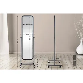 CLP Standspiegel Medusa Eckig I Rechteckig 166x48cm I Kippbar Und 360° Drehbar, Rollen Mit Stoppfunktion, Metallrahmen, Für Wohnzimmer Und Flur