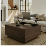 FABATO Couchtisch eckig höhenverstellbar mit verstecktem Staufach Landhaus-Design (1-St), für Wohnzimmer & Home Office braun
