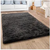 Paco Home Hochflor-Teppich Silky 591, rechteckig, Höhe: 37 mm, Uni-Farben, besonders weich und kuschelig schwarz 140 cm x 200 cm x 37 mm