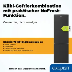 Exquisit Kühl-Gefrierkombination KGC265-70-NF-040C inoxlook-az | No Frost | Nutzinhalt: 253 L | Temperaturregelung