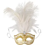 dressforfun 900887 Venezianische Maske mit Federn, Halbmaske für Damen, Augenmaske mit Zierborte für Maskenball Party Kostüm Fasching Karneval Halloween - diverse Farben - (gold | Nr. 303544)