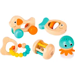Greifspielzeug HAPE "Sensorik-Set, 5-teilig", bunt, Greifspielzeug, Kinder, Holz, Kunststoff, Metall