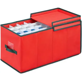 Relaxdays Weihnachtskugel Aufbewahrungsbox, für 128 Kugeln, HxBxT: 30 x 30 x 60 cm, Vlies, Pappe, Kugelkiste, rot/grün