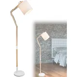 bmf-versand® Stehlampe Wohnzimmer Retro - Stehleuchte Textilschirm Holz - Standleuchte Schlafzimmer Höhe 172 cm - Standlampe Verstellbar - Leselampe Schlafzimmer Weißer Stoff Lampenschirm