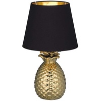 MeineWunschleuchte Tischleuchte Ananas Gold, Stoffschirm Schwarz