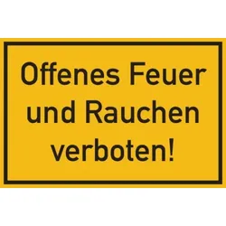 Hinweisschild, Offenes Feuer und Rauchen verboten!, 200x300mm, Kunststoff - 300x200x1.5 mm Kunststoff