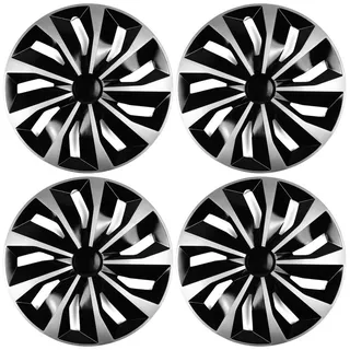 KomfortHome Radkappen Radzierblenden Universal 4er Set Schwarz-Silber ABS Felgenschutz, (4er Set Radzierblenden mit Befestigungsringen) Radzierblenden 14 15 16 Zoll Stahlfelgen Montage werkzeuglos Schutz schwarz|silberfarben