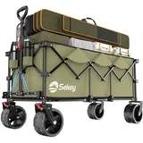 Sekey XXXL Bollerwagen Faltbar 300L 200KG Belastbar, Faltbarer Bollerwagen 17x10 cm Extra Breite Reifen Alle Gelände, Patentiert Klappbar aus Vier Richtungen, XXXL-Super 4013, Olivgrün