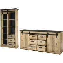 Home Affaire Wohnwand SHERWOOD, (2-St), Scheunentorbeschlag und Apothekergriffe aus Metall, Höhe 201 cm braun