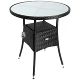 CASARIA Polyrattan Gartentisch 60cm Rund 5mm Sicherheitsglas Höhenverstellbar 80kg Belastbarkeit Wetterfest Terrasse Balkon Beistelltisch Tisch Schwarz