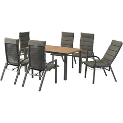 Garten-Essgruppe MERXX "»Siros«", grau (graphit, graphit, graphit), Rückenlehne verstellbar, Aluminium, FSC-zertifizierter Holzwerkstoff, Sitzmöbel-Sets, Rückenlehne verstellbar durch Gasdruckfeder