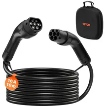 Vevor EV Ladekabel, 16 A, 10 m, max. 11 kW, Verlängerungskabel, kompatibel mit Typ-2-Ladegeräten für Elektrofahrzeuge, 3-Phasen-Wechselstrom, 480 V, 50 Hz, IP65, Autoladekabel mit Tragetasche