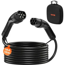Vevor EV Ladekabel, 16 A, 10 m, max. 11 kW, Verlängerungskabel, kompatibel mit Typ-2-Ladegeräten für Elektrofahrzeuge, 3-Phasen-Wechselstrom, 480 V, 50 Hz, IP65, Autoladekabel mit Tragetasche