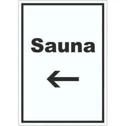 Sauna Aufkleber mit Text und Richtungspfeil links Erholung Entspannung hochkant A0 (841x1189mm)