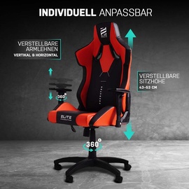 Elite Gaming-Stuhl PREDATOR, ergonomisch, Höhe verstellbar, bis 150 kg, 3D-Armlehnen, Wippmechanik (Rot/Schwarz)