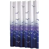 MSV Anti-Schimmel Duschvorhang - Anti-Bakteriell, waschbar, wasserdicht, mit 12 Duschvorhangringen - Polyester, „Möwe“ 180x200cm, Blanc/Bleu/Pourpre