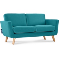 Konsimo 2-Sitzer TAGIO Sofa, Scandi-Stil, mit Armlehnen, Gestell aus Massivholz blau