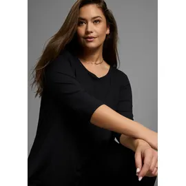 laura scott curve LAURA SCOTT CURVE, Damen, Gr. 48/50, schwarz, Single Jersey, Obermaterial: 94% Viskose, 6% Elasthan, unifarben, Basic, A-Linie Po-bedeckend, Rundhals, Shirts, mit 3/4-Ärmeln in schmeichelnder A-Linie – GROSSE GRÖSSEN