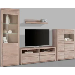 Wohnwand »Silkeborg«, (Set, 4 St.), teilmassives Holz, Eiche weiß gekalkt teilmassiv, , 29959368-0
