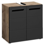 Stella Trading 36-565-DR WBU Waschbeckenunterschrank VISTA Badschrank unter das Becken in Viking Oak / Schwarz ca. 60 x 62 x 31 cm