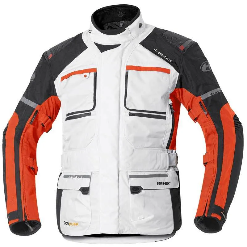 Held Carese II dames en heren motorfiets textiel jas, grijs-oranje, XS Voorvrouw