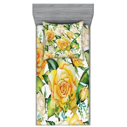 Bettwäsche bedrucktes 2-teiliges Bettwäscheset, Abakuhaus, Microfaser, Rose Aquarell Hochzeit Blumen beige|gelb|grün 90 cm x 200 cm