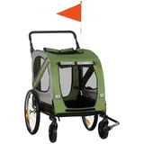 PawHut 2-in-1 Hundeanhänger & Hundebuggy, Hundefahrradanhänger Fahrradanhänger, Hundewagen mit Reflektoren für Mittelgroße Hunde bis 20 kg, Oxford-Gewebe, Grün