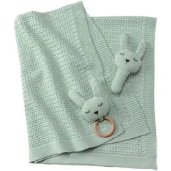 BORNINO HOME Babydecken-Set mit Häschen Greifling 80x100 cm, gruen