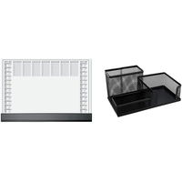 SIGEL HO365 Papier-Schreibtischunterlage mit Schutzleiste & TIPTOP OFFICE Stiftehalter aus Drahtmetall, 3 Fächer, Schwarz