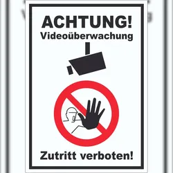 HB-Druck Achtung Videoüberwachung Zutritt verboten Aufkleber A7 (74x105mm)
