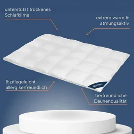 innovations2u ug (haftungsbeschränkt) Winterdaunendecke »PREMIUM« – Polarwarm, 90% Daunen 10% Federn, Downpass, hergestellt in Deutschland, Größe: 240x220 cm, polar warme Winterdecke, Bettdecke 135x200 155x220 cm, 200x220cm & weitere Größen Weiß