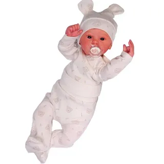 La Bortini Body & Hose Erstlingsset Baby Anzug Wickelbody Schlupfhose Mütze in Creme elastisch, gerippt, mit Bärchen-Muster 44 50 56 62 beige 44-50