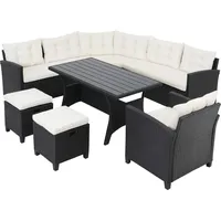 CASARIA Polyrattan Ecklounge Set WPC Esstisch Ecksofa Sessel 2