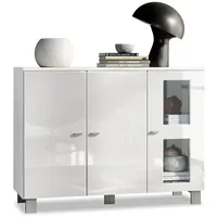 Vladon Sideboard, Weiß Hochglanz, 107x81x35 cm, Wohnzimmer, Kommoden &