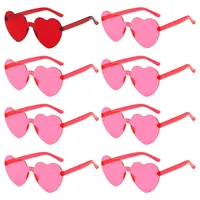 Sporgo Bride Herz Brille, 9 Stück Partybrille Herz Sonnenbrille,1 Braut + 8 Team Braut Brille,Randlose Sonnenbrille für Braut Junggesellinnenabschied Frauen Accessoires und Hochzeitsfeier (Rot)