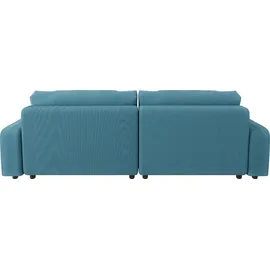 s-style möbel - Ecksofa mit Schlaffunktion und Bettkasten in Cord-Stoff schöner Sitzkomfort, Ottomane links, B/T/H: 234 cm / 2 Jahre Gewährleistung / mind. 14 Tage Rückgaberecht - Blau,Türkis