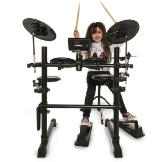 FAME E-Drum,DD-KIDDY V2 E-Drum Set Elektronisches Schlagzeug-Set mit 144 Sounds 12 Drumsets Aux-Eingang MIDI Drumsticks Drum Key Mesh Heads E-Schlagzeug Schwarz, E-Drums, E-Drum Sets, E-Drum Set, Elektronisches Schlagzeug, Mesh Heads