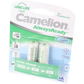 Camelion AA, Mignon LR6, HR6, NiMH Akku mit 1,2V 800mAh in 2er Blisterverpackung, Always Ready mit geringer Selbstentladung, Ready to Use Akku