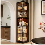 BlingBin Glasvitrine Eckvitrine mit Spiegelrückwand, farbwechselnder LED und Kippschutz (1er Set, 1-St., 44 × 42 × 205 cm) doppelten Glastüren für Sammlungen, Wein und Bücher schwarz 42 cm x 205 cm x 44 cm