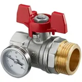 OVENTROP - Kugelhahn 1'' roter Griff mit Thermometer für Edelstahlverteiler 1406484